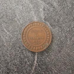 Pièce de monnaie 5 centimes Tunisie 1908