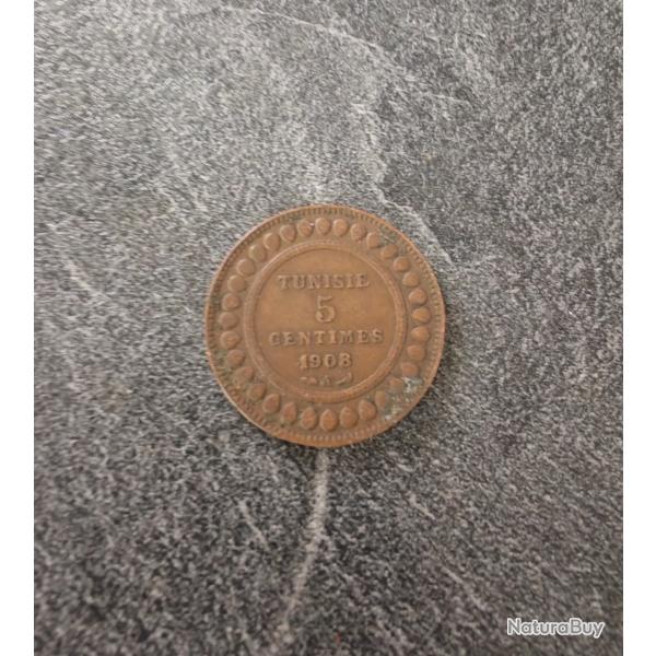 Pice de monnaie 5 centimes Tunisie 1908