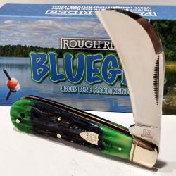 Couteau Serpette Rough Rider Bluegill Hawkbill Lame Acier 440 Manche Os Bleu/Vert Slip Joint RR2635