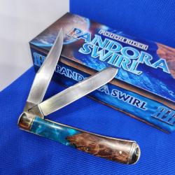 Couteau Rough Rider Pandora Swirl Trapper Lames Clip Point Spey Acier 440 Manche Bois RR2656