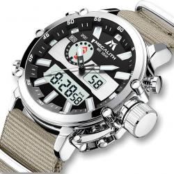 Montre militaire - Chronographe - Acier inoxydable - Analogique - Ecran LED - Kaki