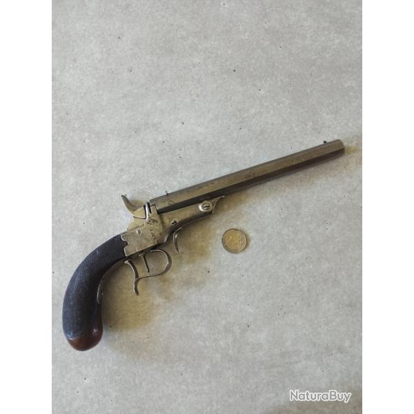 Grand pistolet de tir de salon - mono-coup cal 9mm flobert - pontet repose doigt - mis en vente  1