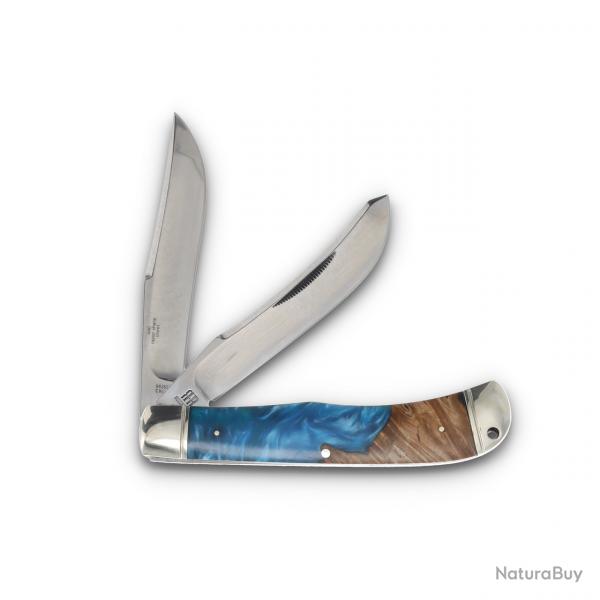 Couteau Rough Rider Jumbo Trapper Pandora Swirl Lames Acier 440 Manche Rsine & Bois Slip RR2651