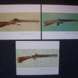 CARABINE DE VENERIE: Lot 3 pubs anciennes cartonnées même thème - à silex, à 4 canons, à percussion