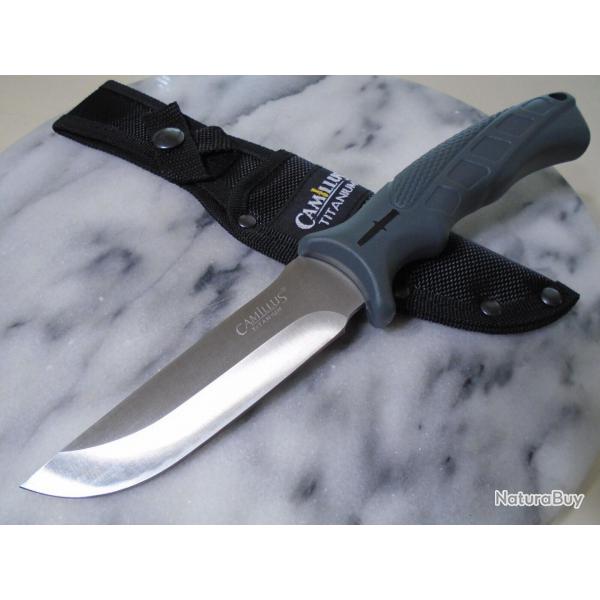 Couteau Skinner Bowie Camillus Titanium Lame Acier 3Cr13 Manche Abs Etui Nylon Survie Treck