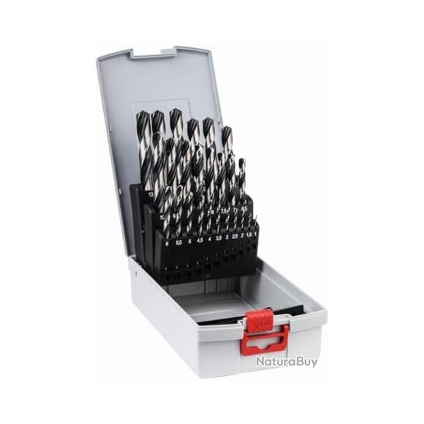 Ensemble de 25 forets hlicodaux HSS PointTeQ (pour mtal, ProBox, accessoires perceuses-visseuse