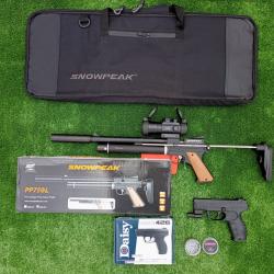 PACK COMBINÉ-18 ! Pistolet PCP Snowpeak PP750L C. 4,5 mm + Sac + Lunette Point Rouge + SP500 4,5 mm