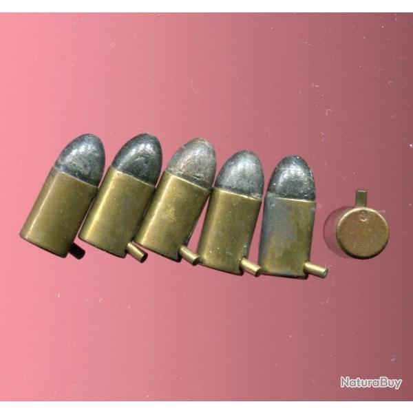 Lot de 6 cartouches 9 mm  Broche pour Revolver Lefaucheux - tui laiton