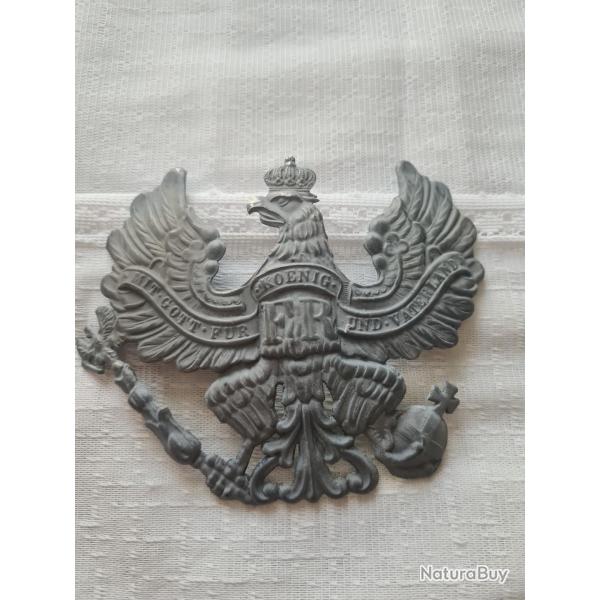 Plaque Prusse en  FER de casque  pointe Allemand WW1 en reproduction, aigle Prusse   A25