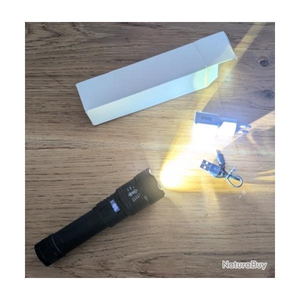 PACK LAMPE DE POCHE SUPER LEGERE ULTRA PUISSANTE ETANCHE ABS SOLIDE Z00M X200 LIVREE AVEC CHARGEUR