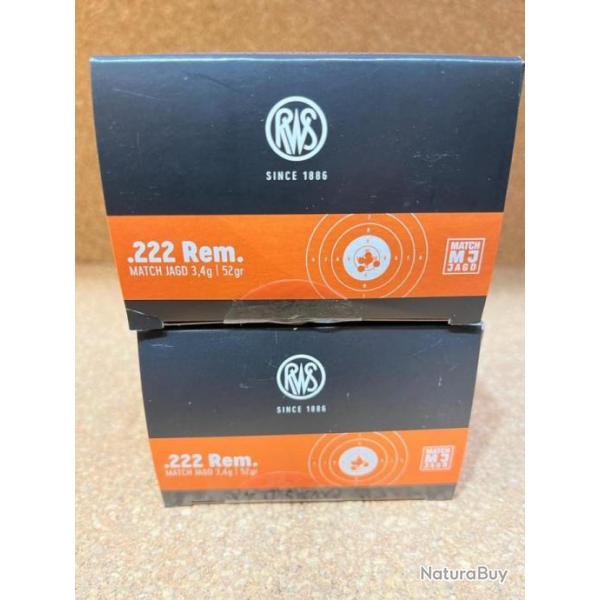 3 Boites de 30 munitions RWS Cal. 222Rem MJ 3.4G 52Gr