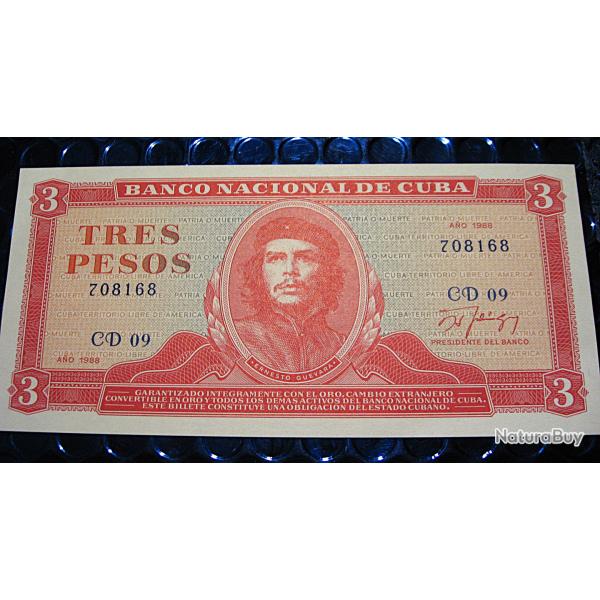 CUBA  billet de 3 peso  1988   (Che Guevara) superbe voir neuf