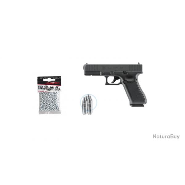 Pack Glock 17  Gen 4.55 CO2, BB Steel  Cal. BBs 4.5mm, Sachet de 5 Capsules Umarex de CO2 12gr