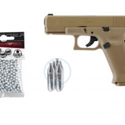 Pack Glock 19x Coyote 4.5 CO2, BB Steel  Cal. BBs 4.5mm, Sachet de 5 Capsules Umarex de CO2 12gr