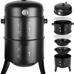 Fumoir Barbecue 3 en 1 44,5 x 80 cm Charbon de Bois avec Thermomètre, Bac à Eau et 2 Grilles
