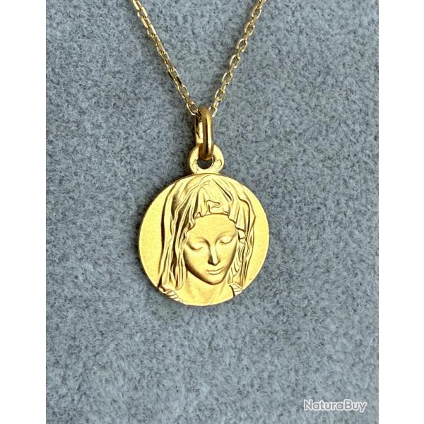 Collier en or massif 18 carats avec son pendentif - Marie - mdaille religieuse neuve