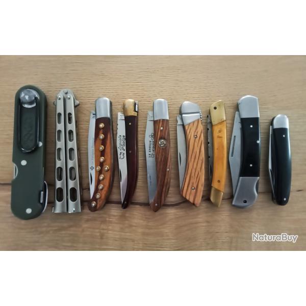 Lot de 9 couteaux pliants et 6 tuis