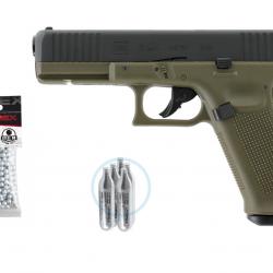 Pack GLOCK 17 GEN5 CO2 CAL BB/4.5MM  3,0 J, BILLES BB STEEL 4.5 MM,Sachet de 5 Capsules CO2 12g