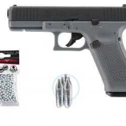 Pack GLOCK 17 GEN5 Gris CO2 CAL BB/4.5MM  3,0 J, BILLES BB STEEL 4.5 MM,Sachet de 5 Capsules CO2 12g