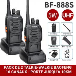 PACK 2x BAOFENG 888S + 2x OREILLETTES - PORTÉE 10km - 16 canaux - LIVRAISON GRATUITE !!