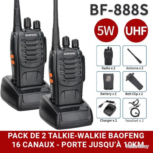 PACK 2x BAOFENG 888S + 2x OREILLETTES - PORTE 10km - 16 canaux - LIVRAISON GRATUITE !!