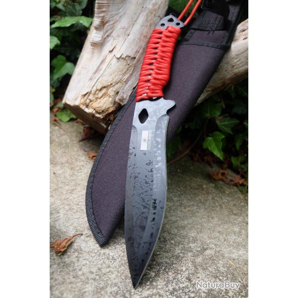 Couteau de Brousse Harpoon Lame Acier 3Cr13 Manche Corde Etui Nylon Idal pour la Survie & la PcheA