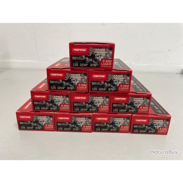 !! NEUF !! CARTOUCHE NORMA CALIBRE 9x19 FMJ 115gr PAR 500