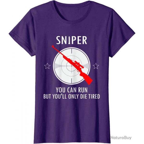 T-shirt Sniper "You Can Run But You Will Only Die tired" - Violet / XXL