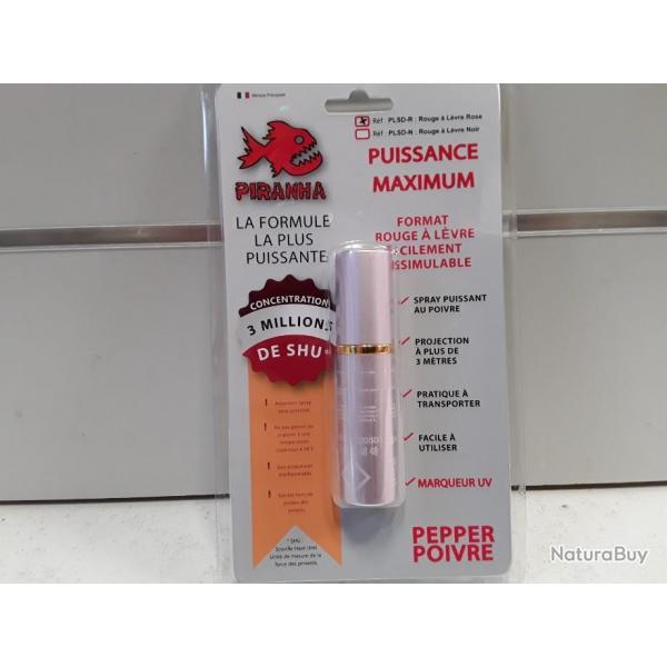 Spray poivre Piranha ROUGE  LEVRE ROSE facilement dissimulable 22ml