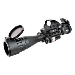 Lunette de Visée et de Tir JS-TACTICAL 3 x 9 40 mm Longue avec Zoom, Red Dot et Laser