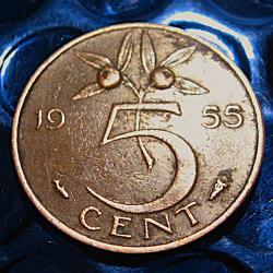 Hollande piece de 5 cents 1955 (Juliana )