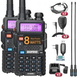Lot de 2 Talkies-Walkies Baofeng UV-5R 8W Double Bande 128CH Longue Portée Bidirectionnelles