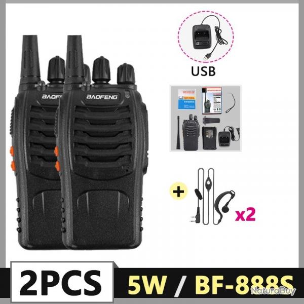 Lot de 2 Talkies-Walkies Baofeng BF-888S  16 Canaux VOX LED Radio Bidirectionnelle Longue Porte