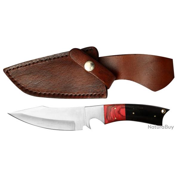 Couteau  lame fixe - Manche bi ton + tui cuir (2)