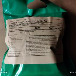 LOT DE 2 RATIONS COMMANDO  24 HEURES DDM 2027 ou 28  MENU AU CHOIX AVEC PORC