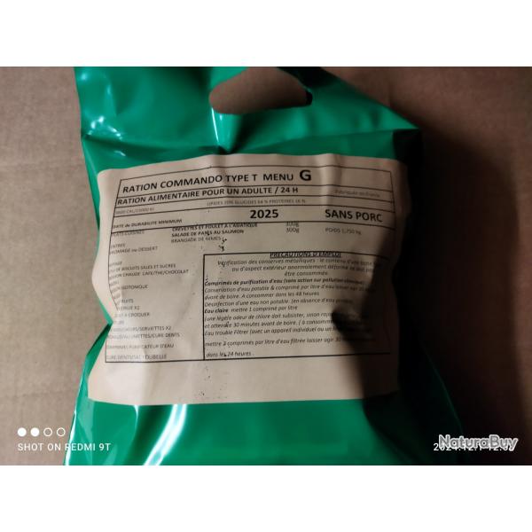 LOT DE 2 RATIONS COMMANDO  24 HEURES DDM 2027 ou 28  MENU AU CHOIX AVEC PORC