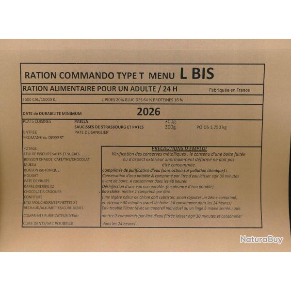 UNE RATION COMMANDO  24 HEURES DDM 2026 - 12 MENUS L BIS  PLAST. VERT