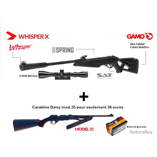 Vente Flash ! Carabine Gamo Whisper X Cal. 4,5 mm 19,9 j. + Carabine PCP  pompe Daisy 35 C. 4,5 mm