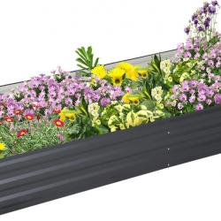 Jardinière extérieur Carré Potager de Jardin dim. 241L x 90l x 30H cm tôle d'acier ondulée Gris