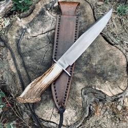 couteau bowie old west d'artisan / acier carbone 1075 / bois de cerf