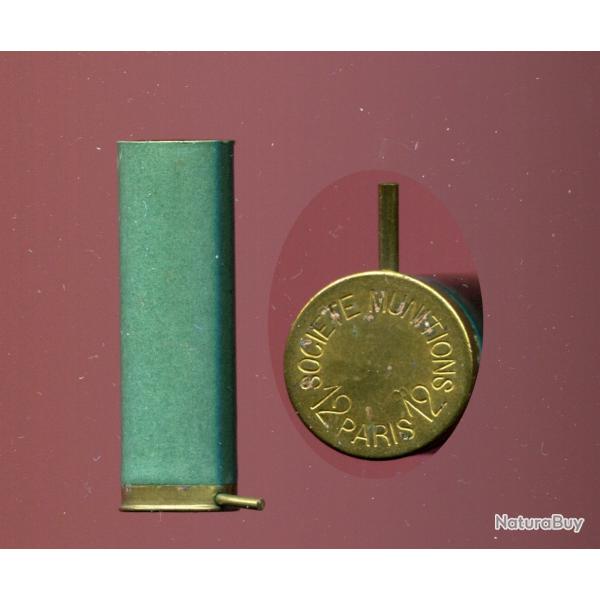 Cal. 12  broche - marquage : SOCIETE MUNITIONS 12 PARIS 12 - tube carton vert - jamais charge