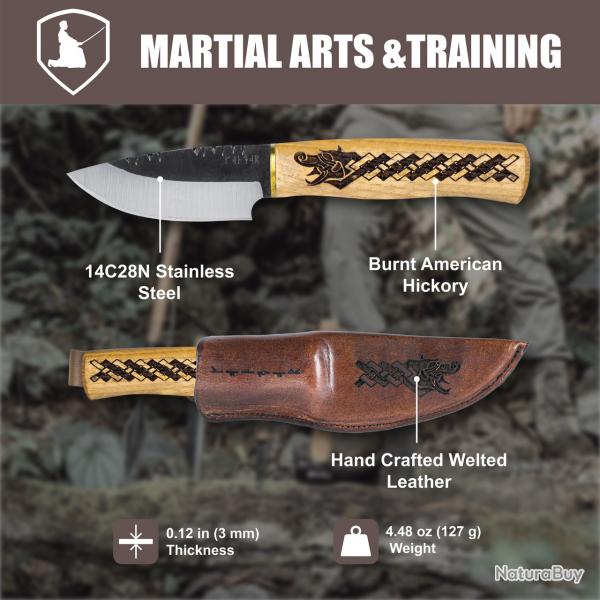 Couteau Condor Norse Dragon Hunter Lame Acier 14C28N Manche Hickory tui Cuir Salvador CTK102238SK