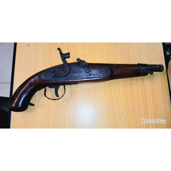 Pistolet franais XIXme 1er Empire  chien poudre noire, pour restauration