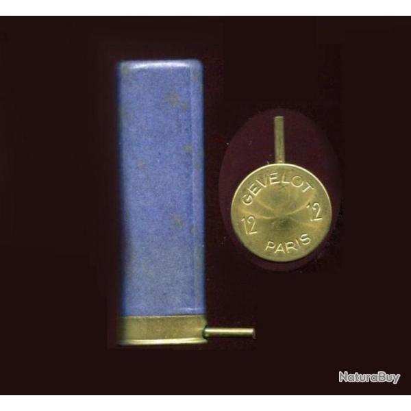 Cal. 12  broche - carton bleu - GEVELOT PARIS - petits plombs visibles par le bourre transaprante