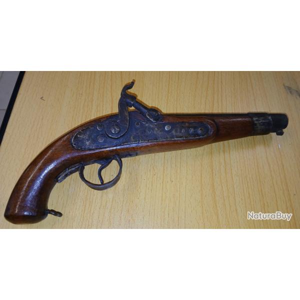 Pistolet franais XIXme 1er Empire  chien poudre noire, pour restauration, voir l'autre pistolet