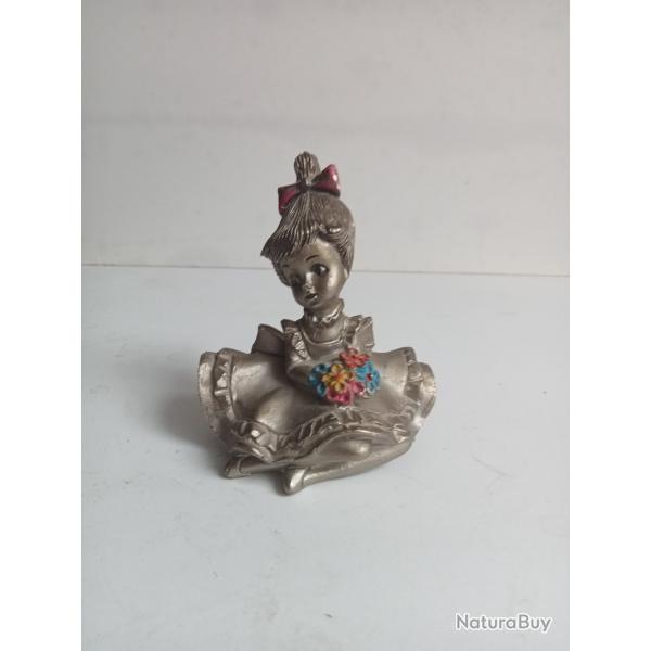 statuette buste jeune fille en tain massif hauteur 9 cmx 7 cm 300 gr