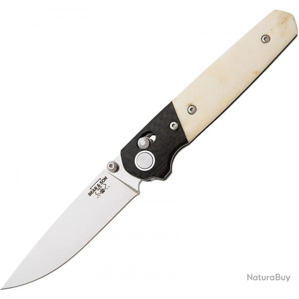 Couteau Bear & Son Lawman WSB22 Lame Acier D2 Manche Os & Fibre de Carbone Crossbar USA BCWSB22