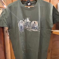 Tee-Shirt kaki Motif Sanglier