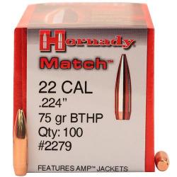 Ogives HORNADY .224 75grs BTHP 2279 - Boite de 100 unités