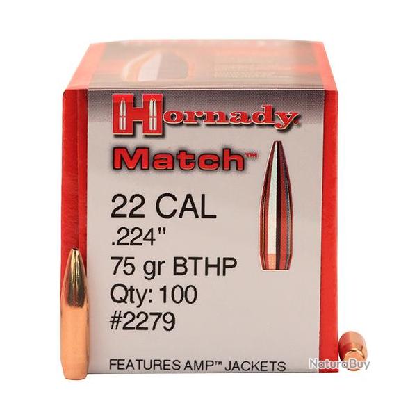 Ogives HORNADY .224 75grs BTHP 2279 - Boite de 100 units